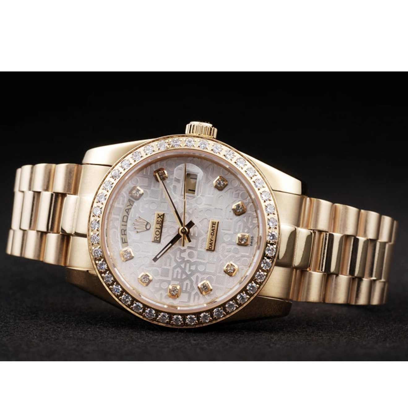 Aaa replica watch Dial 18k Steel Gold Yellow Stainless Rolex Plated White Day-Date 0728